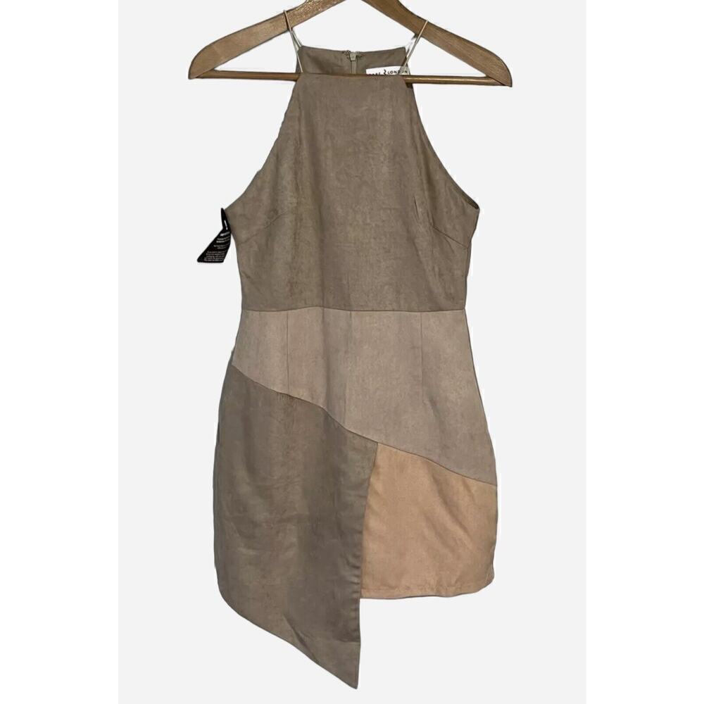 RARE LONDON Faux Suede Colorblock Asymmetrical Hemline Dress US Size 4/Small NEW - Picture 2 of 16